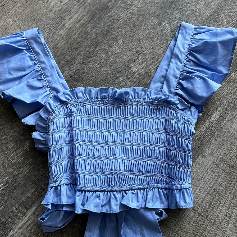 Altar'd State Sky Blue Ruffled Blouse
